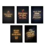 Kit Barzinho All Black 5 Placas Decorativas Para Bares Estabelecimentos Área Gourmet Presente Bebidas