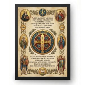 Quadro São Bento Oração da Cruz Sagrada Latim e Em Português