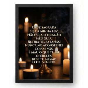 Quadro São Bento Oração da Cruz Sagrada Fundo Velas