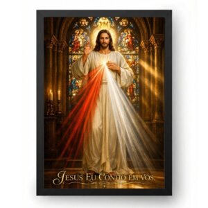 Quadro Jesus Misericordioso Vitral Frase