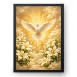 Quadro Espírito Santo Celestial Com Flores