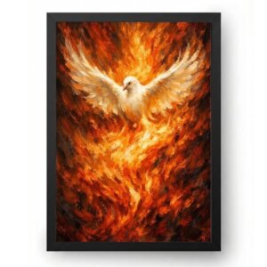 Quadro Espírito Santo Fogo Céu Aquarelado Cristão Fervor