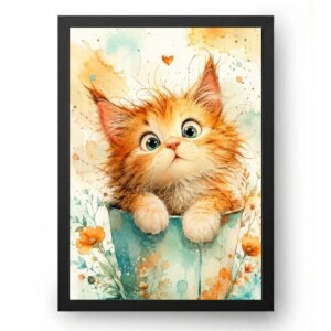 Quadro Gato Aquarelado Engraçado