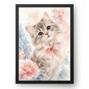Quadro Gato Aquarelado Fofo