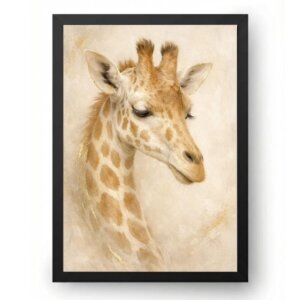 Quadro Girafa Luxuosa Suave em Off-White e Dourado
