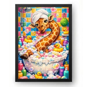 Quadro Girafa Maluca Tomando Banho