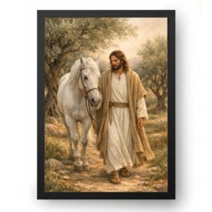Quadro Jesus Com Cavalo Branco Andando