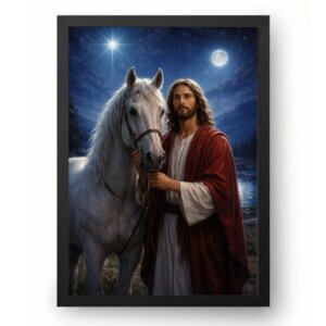 Quadro Jesus Com Cavalo Noite Estrelada