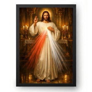 Quadro Jesus Misericordioso Com Fundo de Santuário