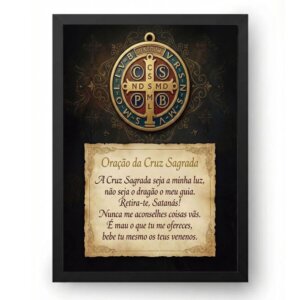 Quadro Medalha de São Bento Com a Oração Cruz Sagrada