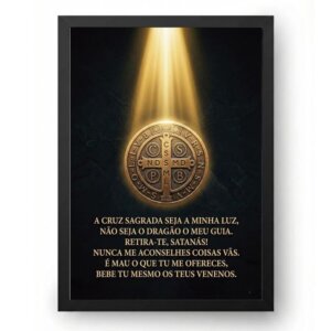 Quadro Medalha de São Bento Fundo Preto Iluminado