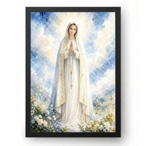 Quadro Nossa Senhora De Fátima Aquarela Azul
