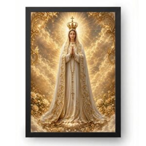 Quadro Nossa Senhora De Fátima Fundo Dourado Celestial