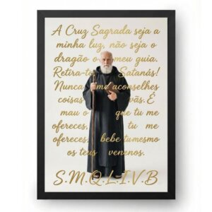 Quadro Oração Sâo Bento Letras Dourada