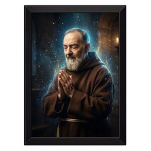 Quadro Padre Pio Orando Fundo Celestial