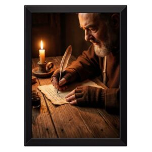 Quadro Padre Pio Escrevendo Uma Carta A Mão