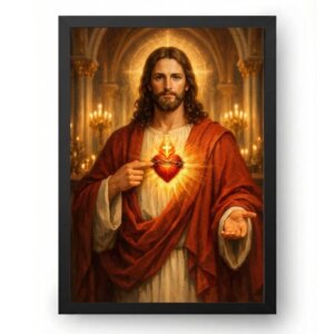 Quadro Sagrado Coração de Jesus Com A Mão Estendida
