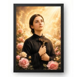 Quadro Santa Gemma Galgani Fundo Flores