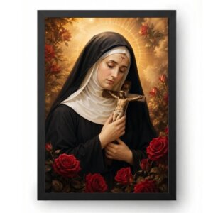 Quadro Santa Rita de Cássia com Rosas Vermelhas