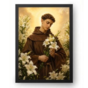 Quadro Santo Antônio Jovem Segurando Flores