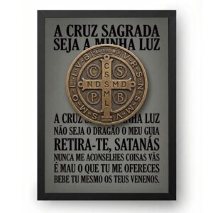 Quadro São Bento Medalha Com Oração Cinza