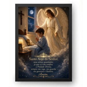 Quadro Oração Anjo da Guarda com Criança Rezando