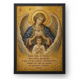 Quadro Oração Anjo da Guarda em Mosaico Bizantino
