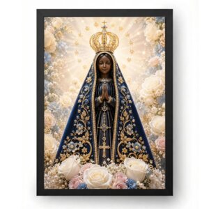 Quadro Nossa Senhora Aparecida com Rosas e Pérolas