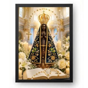 Quadro Nossa Senhora Aparecida com Terço Iluminado