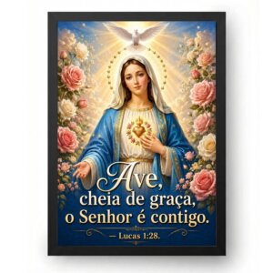 Quadro Católico Lucas 1:28 — Ave Maria Cheia de Graça