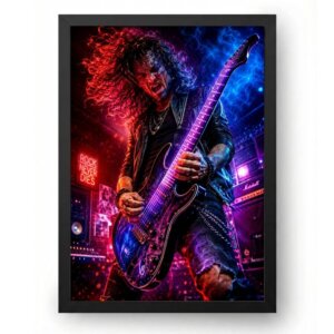 Quadro Guitarrista Rock Neon