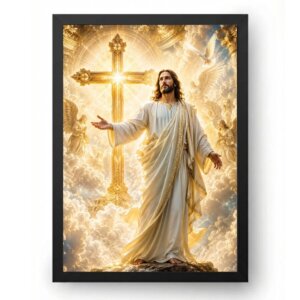 Quadro Jesus com a Cruz e Anjos Celestiais