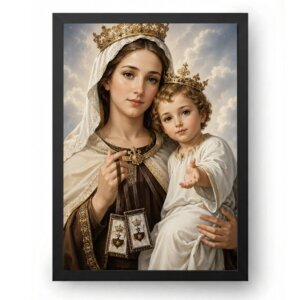Quadro Nossa Senhora do Carmo Menino Jesus e Escapulário Sagrado