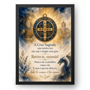 Quadro Oração Medalha de São Bento Aquarela Sagrada