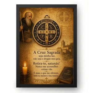 Quadro Oração Medalha de São Bento Clássico Antigo