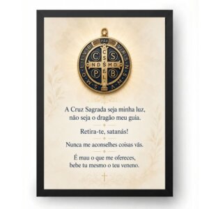 Quadro Oração Medalha de São Bento Preto e Ouro