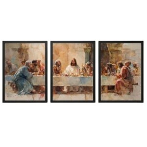 Quadro Santa Ceia Art Aquarela Religioso 3 Peças
