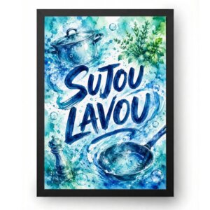 Quadro Aquarela Decorativo Cozinha Sujou Lavou Azul Moderno