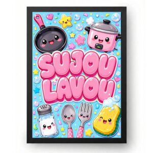 Quadro Decorativo Cozinha Sujou Lavou Fofo Kawaii Colorido