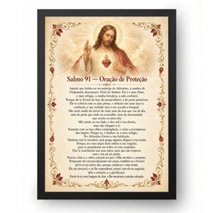 Quadro Salmo 91 Sagrado Coração e Proteção Celestial