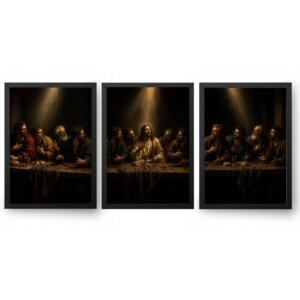 Quadro Santa Ceia Barroco Dramático 3 Peças