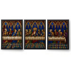 Quadro Santa Ceia Vitral de Igreja Trio 3 Peças