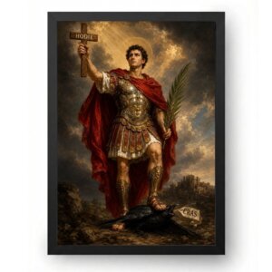Quadro Santo Expedito Barroco com Cruz Hoje e Manto Vermelho
