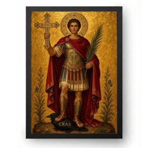 Quadro Santo Expedito Ícone Dourado com Halo Sagrado