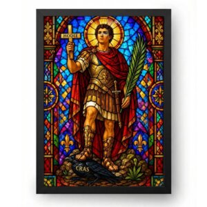 Quadro Santo Expedito em Vitral de Catedral com Luz Sagrada