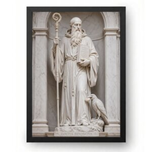 Quadro São Bento Escultura em Mármore Branco