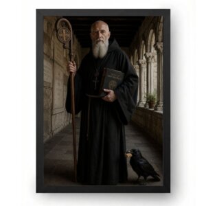 Quadro São Bento Realista com Corvo e Medalha