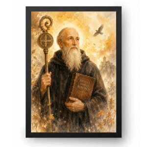 Quadro São Bento em Aquarela Suave e Celestial