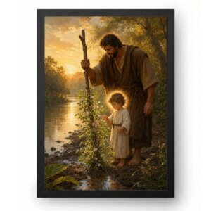 Quadro São Cristóvão Religioso O Cajado Florido Menino Jesus