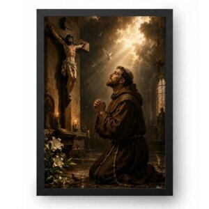Quadro São Francisco de Assis Barroco com Luz Celestial